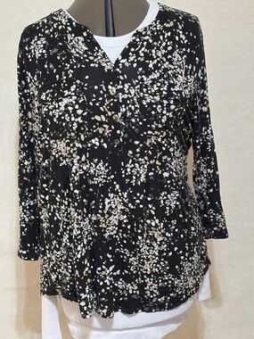 croft & barrow Black Floral Dot Button-Front Shirt